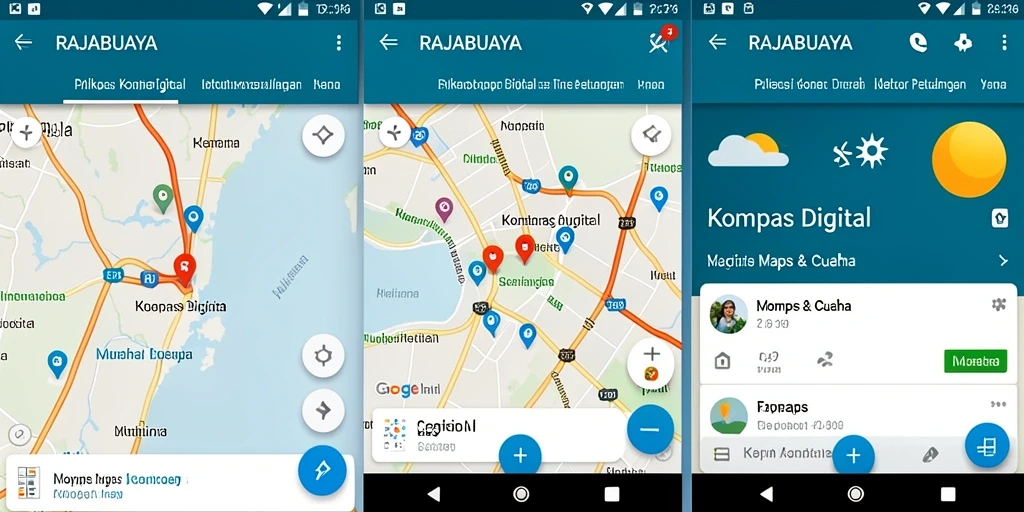 Antarmuka intuitif aplikasi Kompas Digital RAJABUAYA yang memudahkan navigasi.