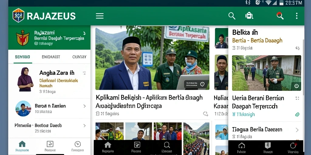 Antarmuka aplikasi RAJAZEUS yang menampilkan berita daerah terbaru.